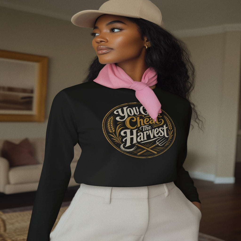 You Can't Cheat the Harvest Long Sleeve T-Shirt | Character Growth Shirt for Discipline, Patience and Hard Work  Long-sleeve   Golddust Capital Media