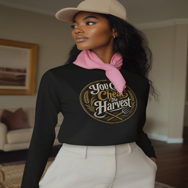 You Can't Cheat the Harvest Long Sleeve T-Shirt | Character Growth Shirt for Discipline, Patience and Hard Work  Long-sleeve   Golddust Capital Media