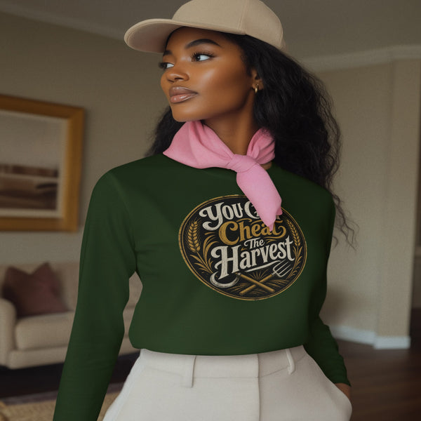 You Can't Cheat the Harvest Long Sleeve T-Shirt | Character Growth Shirt for Discipline, Patience and Hard Work  Long-sleeve   Golddust Capital Media