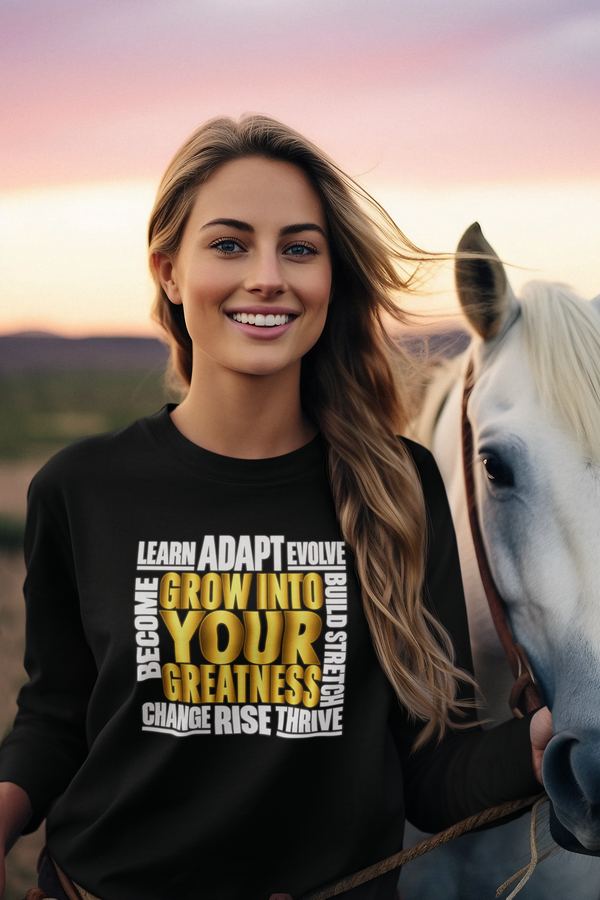 Grow Into Your Greatness Motivational Long Sleeve Tee  Long-sleeve   Golddust Capital Media