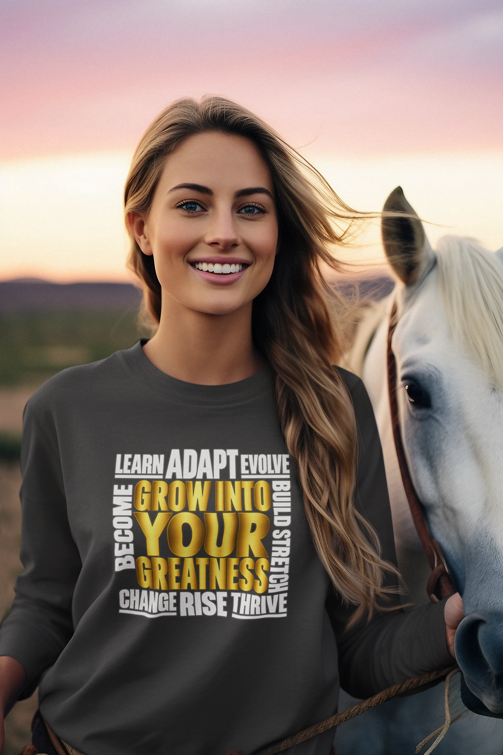 Grow Into Your Greatness Motivational Long Sleeve Tee  Long-sleeve   Golddust Capital Media