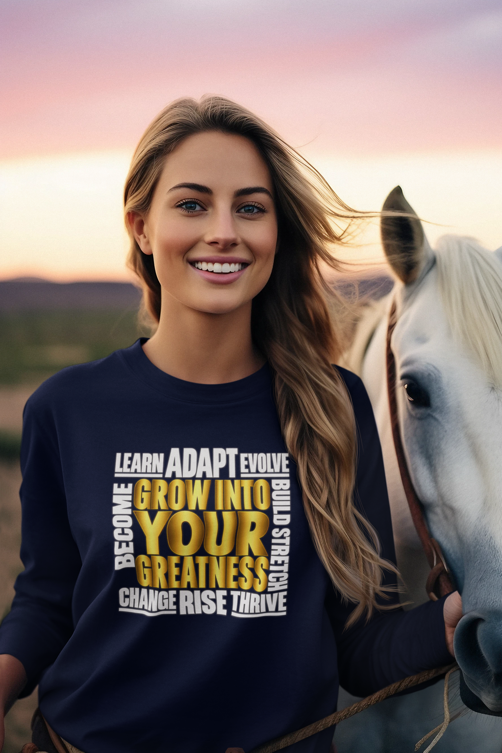 Grow Into Your Greatness Motivational Long Sleeve Tee  Long-sleeve   Golddust Capital Media