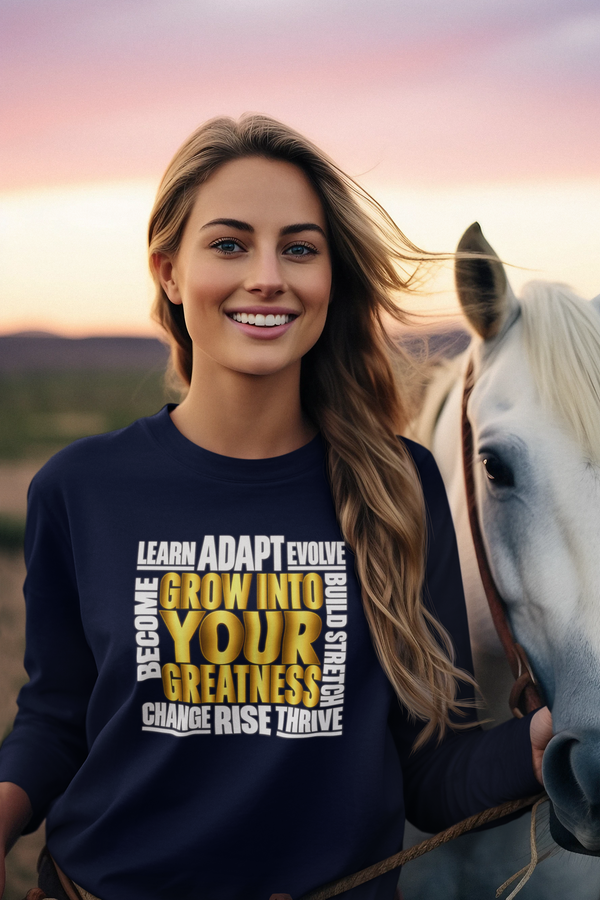 Grow Into Your Greatness Motivational Long Sleeve Tee  Long-sleeve   Golddust Capital Media