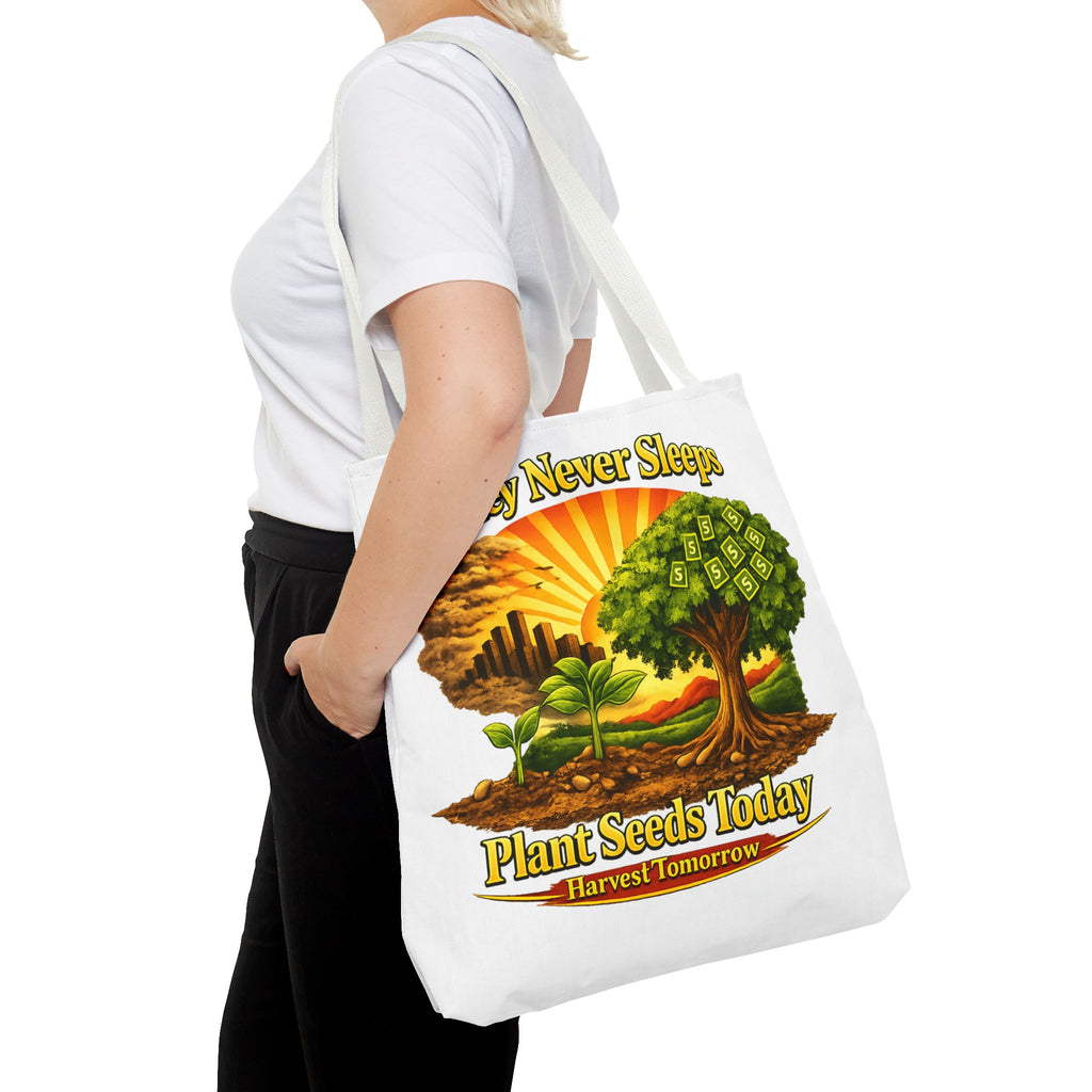 Money Never Sleeps Plant Seeds Today Tote Bag | Money Tree Illustration