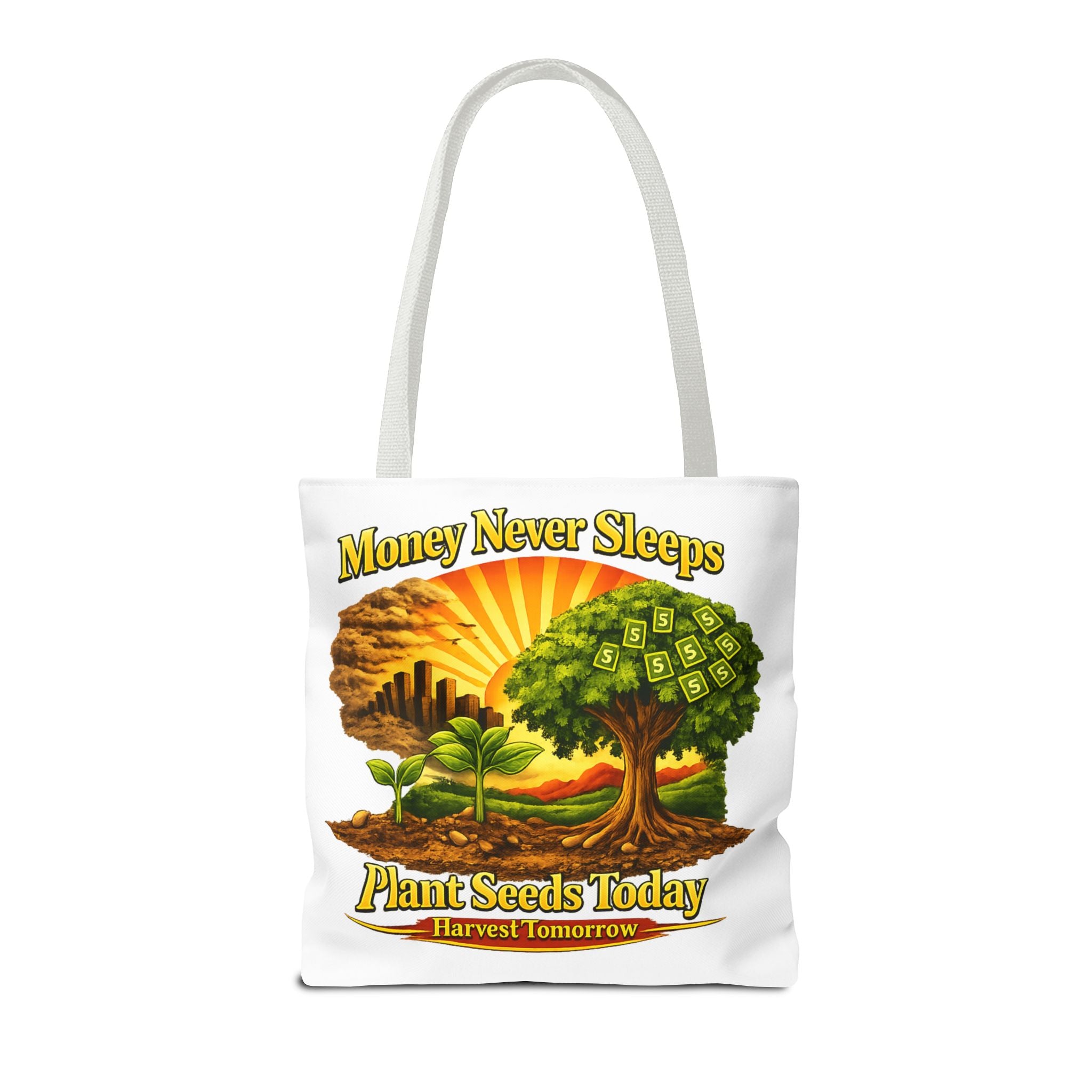 Money Never Sleeps Plant Seeds Today Tote Bag | Money Tree Illustration