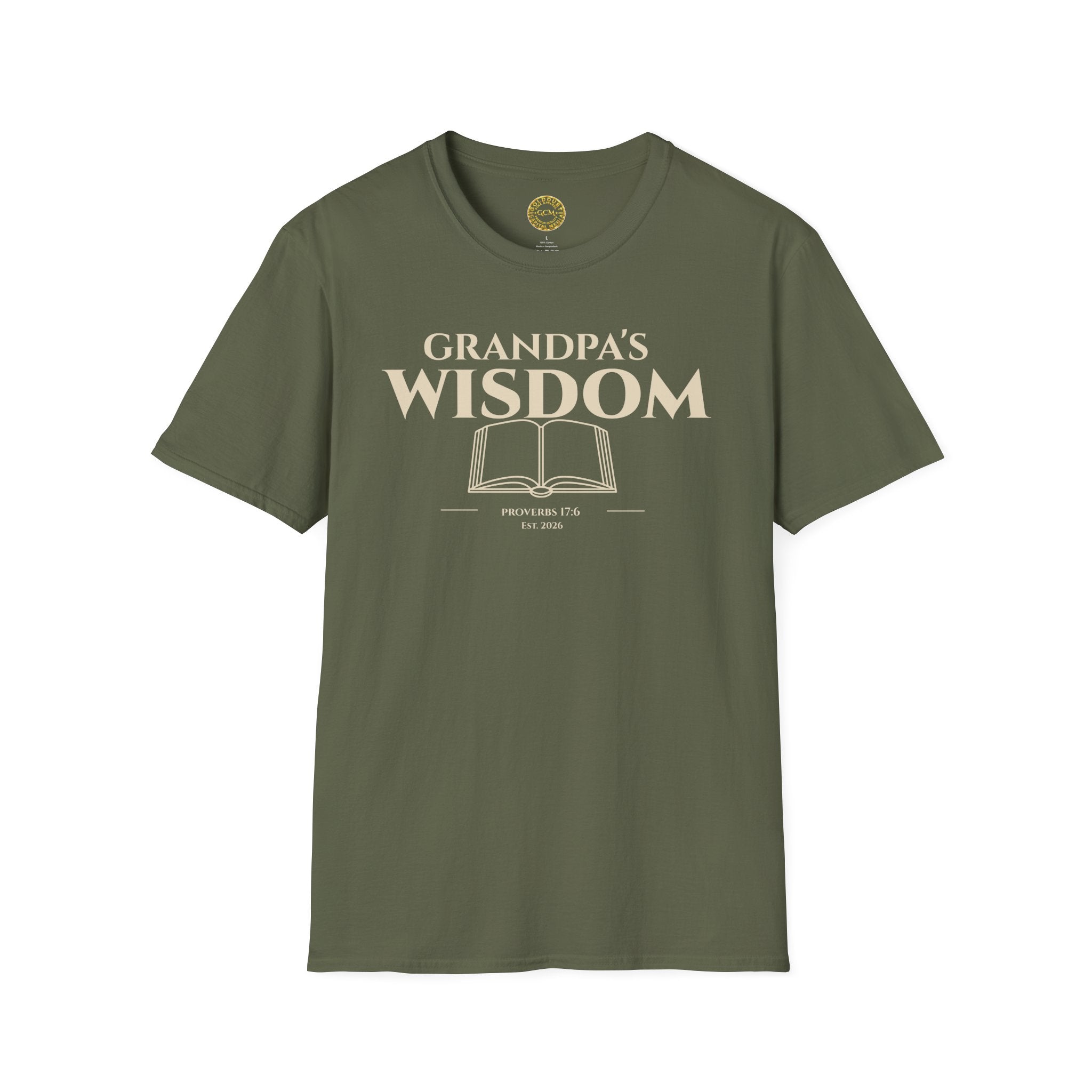 Grandpa's Wisdom T-Shirt — Vintage Book Graphic, Proud Grandpa Gift for Father's Day & Grandparent Celebrations | Proverbs 17:6)