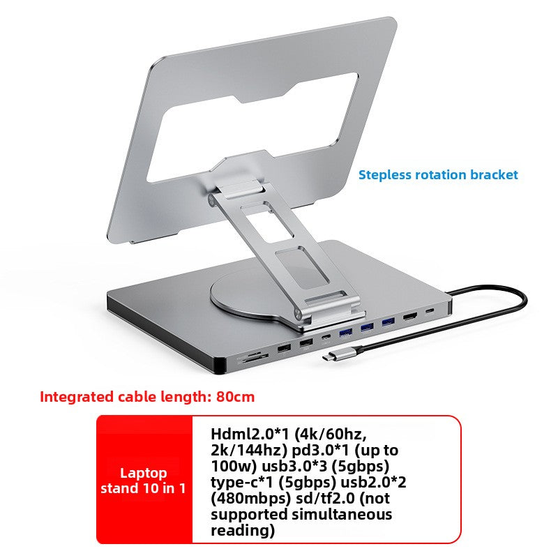 10-Port Laptop Docking Station – HDMI, Gigabit Ethernet, USB 3.0 Hub, 360° Foldable, Aluminum Alloy