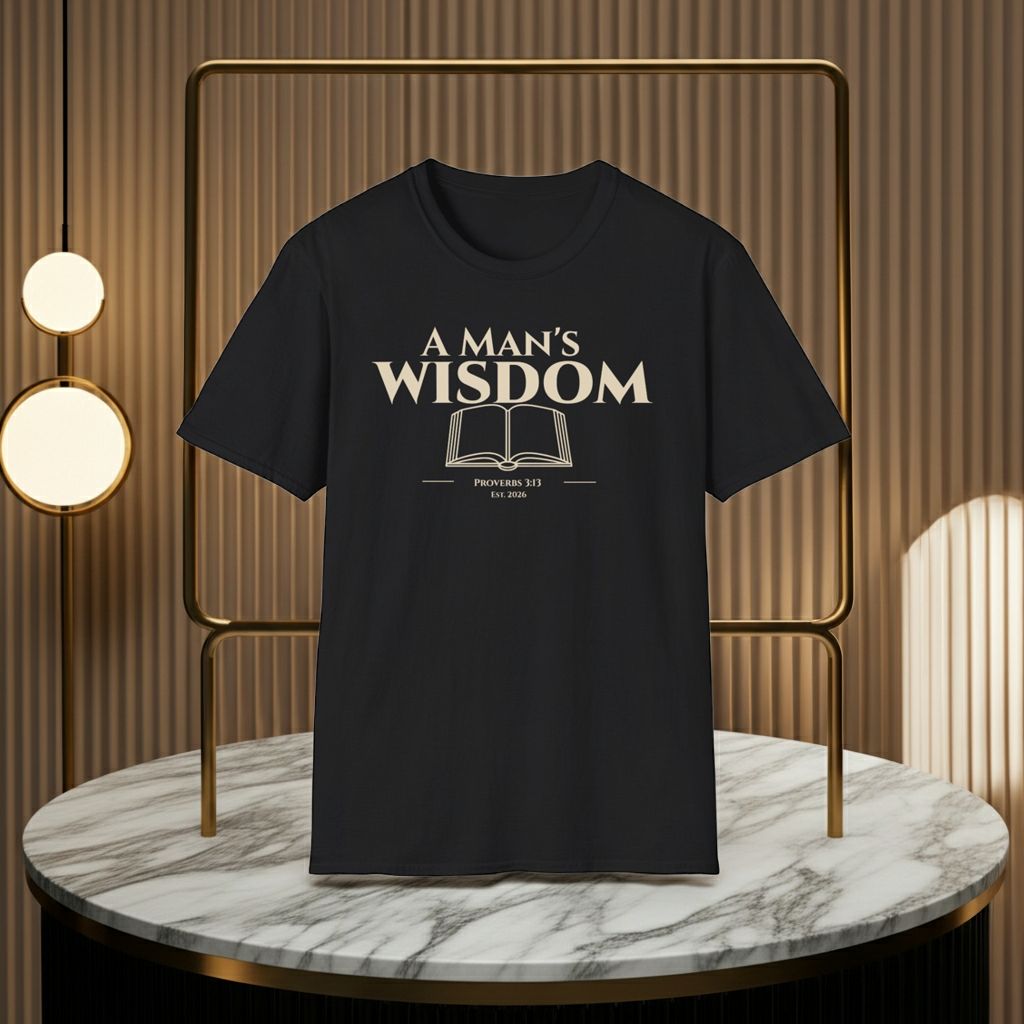 A Man's Wisdom Bible Verse Proverbs 3:13 | Religious Faith T Shirt for Men| Godly Scripture Apparel