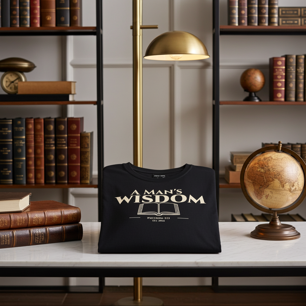 A Man's Wisdom Bible Verse Proverbs 3:13 | Religious Faith T Shirt for Men| Godly Scripture Apparel