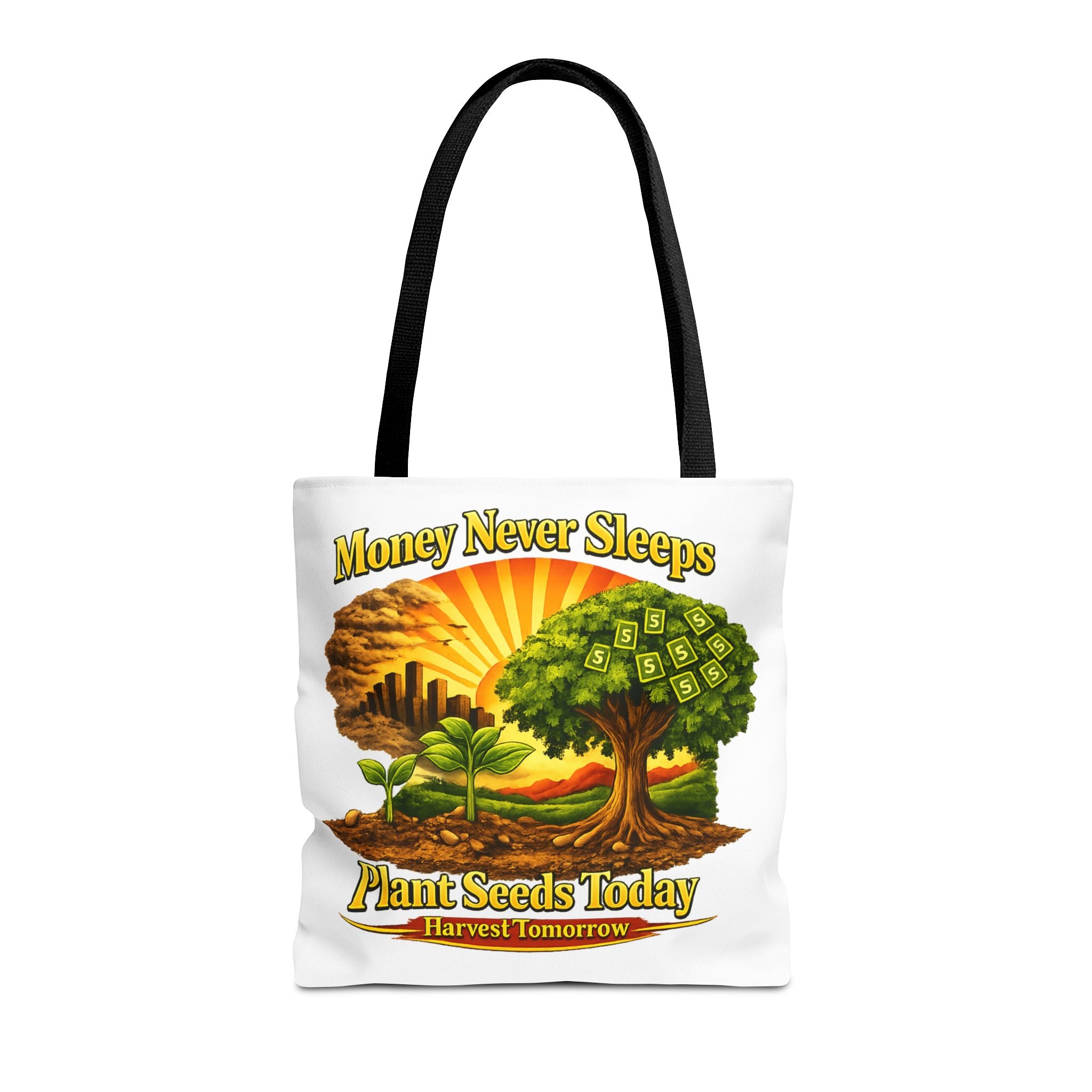Money Never Sleeps Plant Seeds Today Tote Bag | Money Tree Illustration