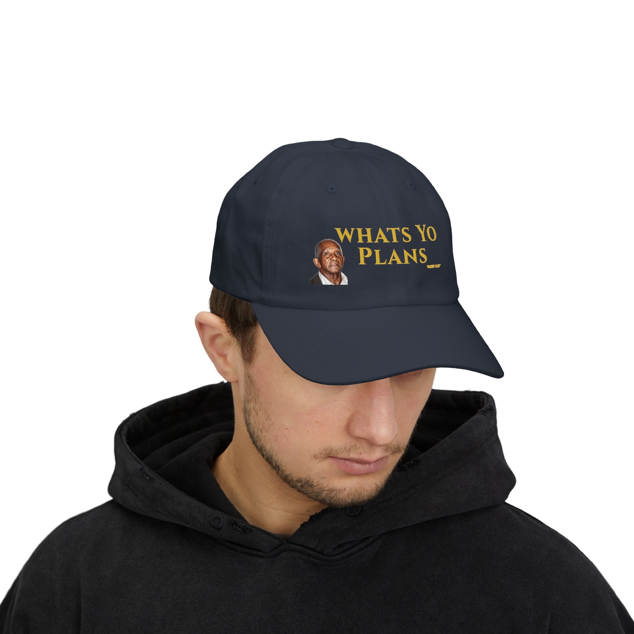 Whats Yo Plans Dad Cap | White adjustable baseball hat