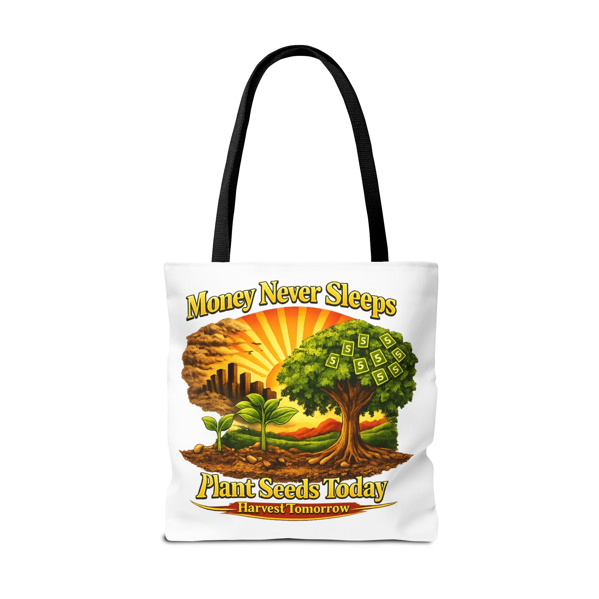 Money Never Sleeps Plant Seeds Today Tote Bag | Money Tree Illustration
