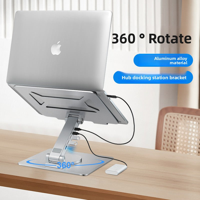 Laptop Docking Station Stand – 360° Rotating Foldable USB 3.0 Hub with Height Adjustment, Aluminum Alloy