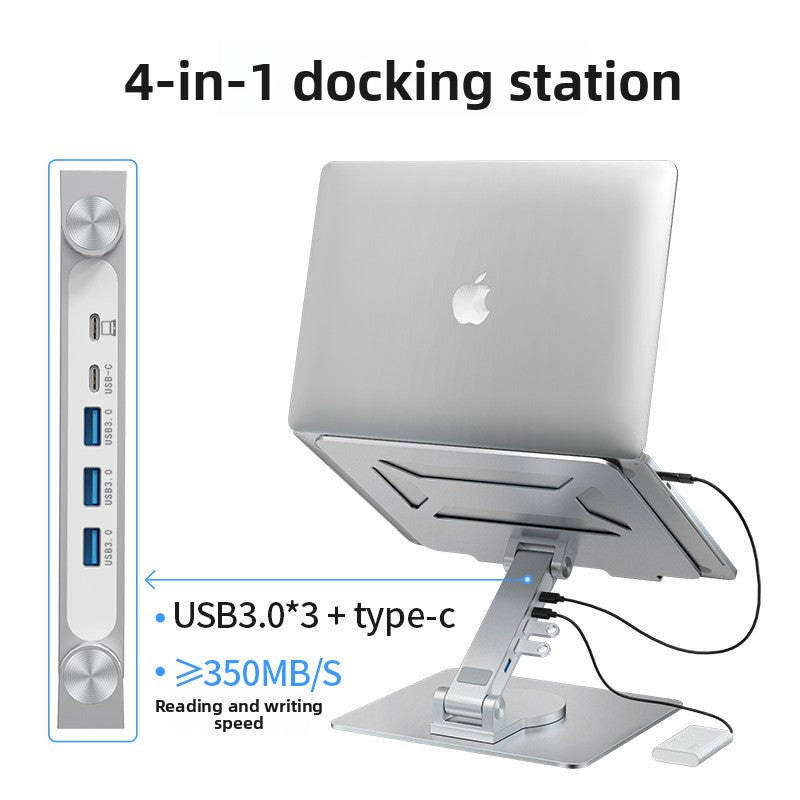 Laptop Docking Station Stand – 360° Rotating Foldable USB 3.0 Hub with Height Adjustment, Aluminum Alloy