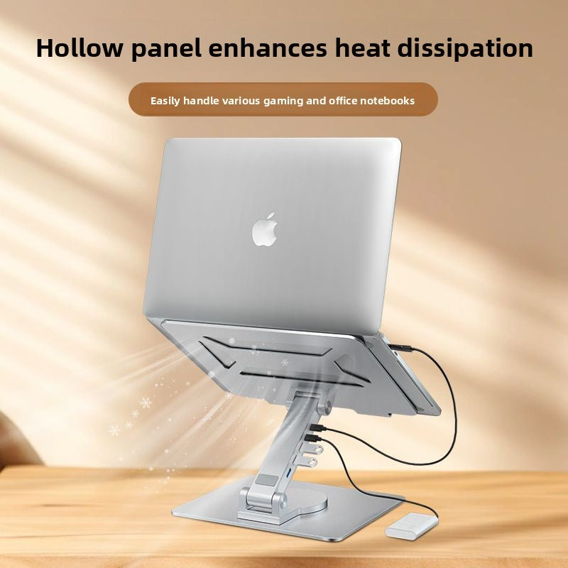 Laptop Docking Station Stand – 360° Rotating Foldable USB 3.0 Hub with Height Adjustment, Aluminum Alloy