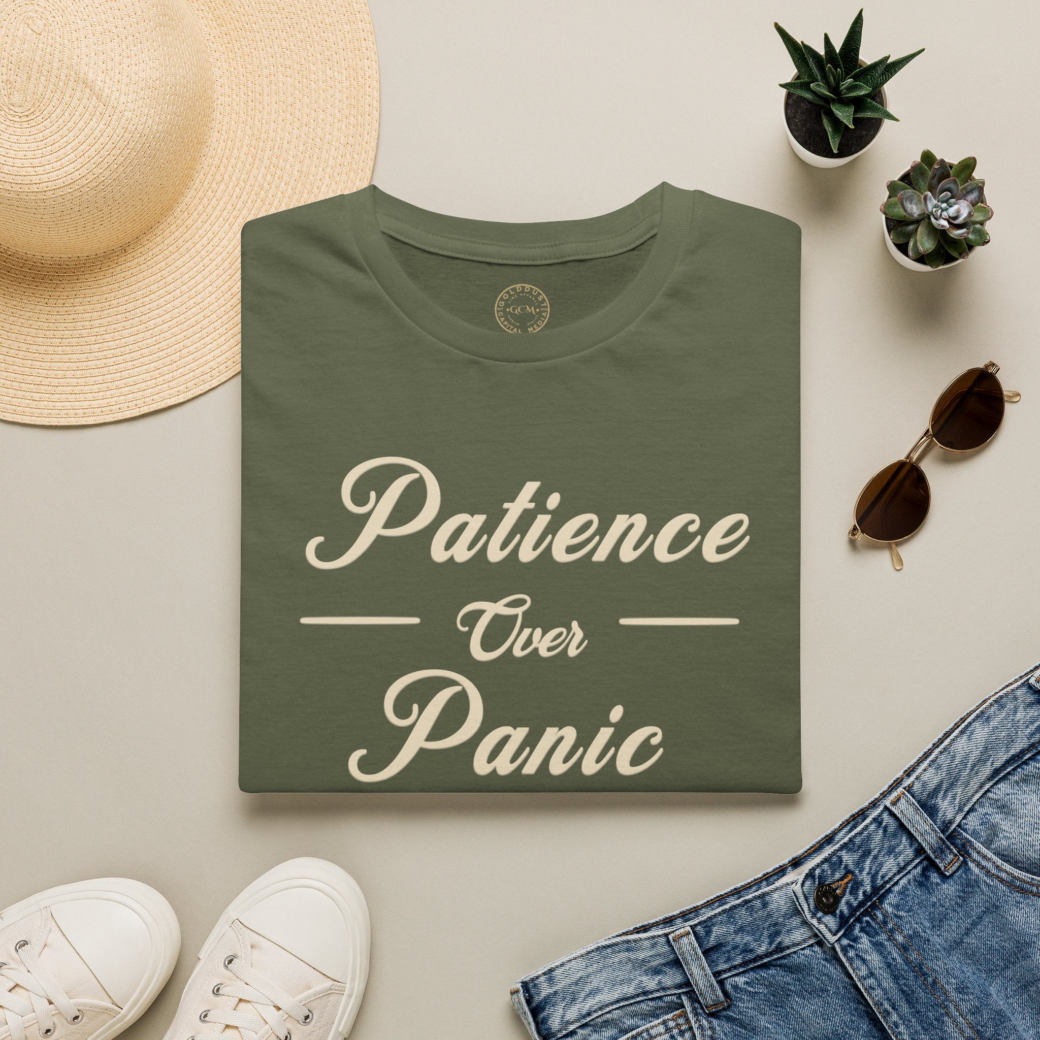 Patience Over Panic T-Shirt | Relaxed Mindset Inspirational Tee | Statement T-Shirt