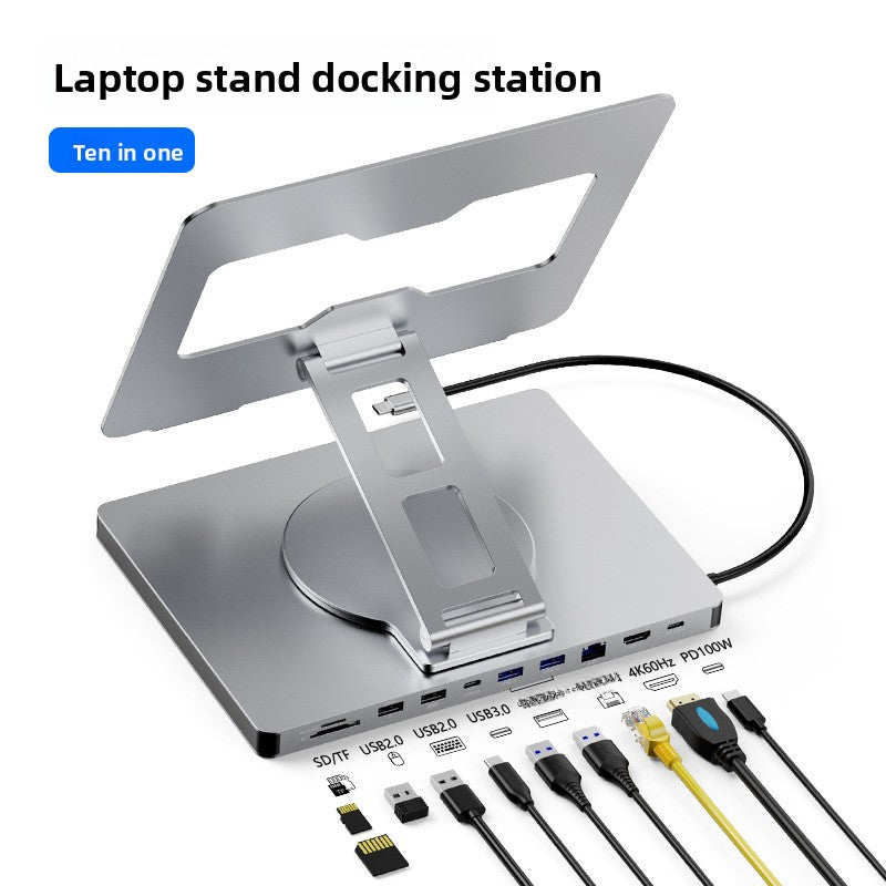 10-Port Laptop Docking Station – HDMI, Gigabit Ethernet, USB 3.0 Hub, 360° Foldable, Aluminum Alloy