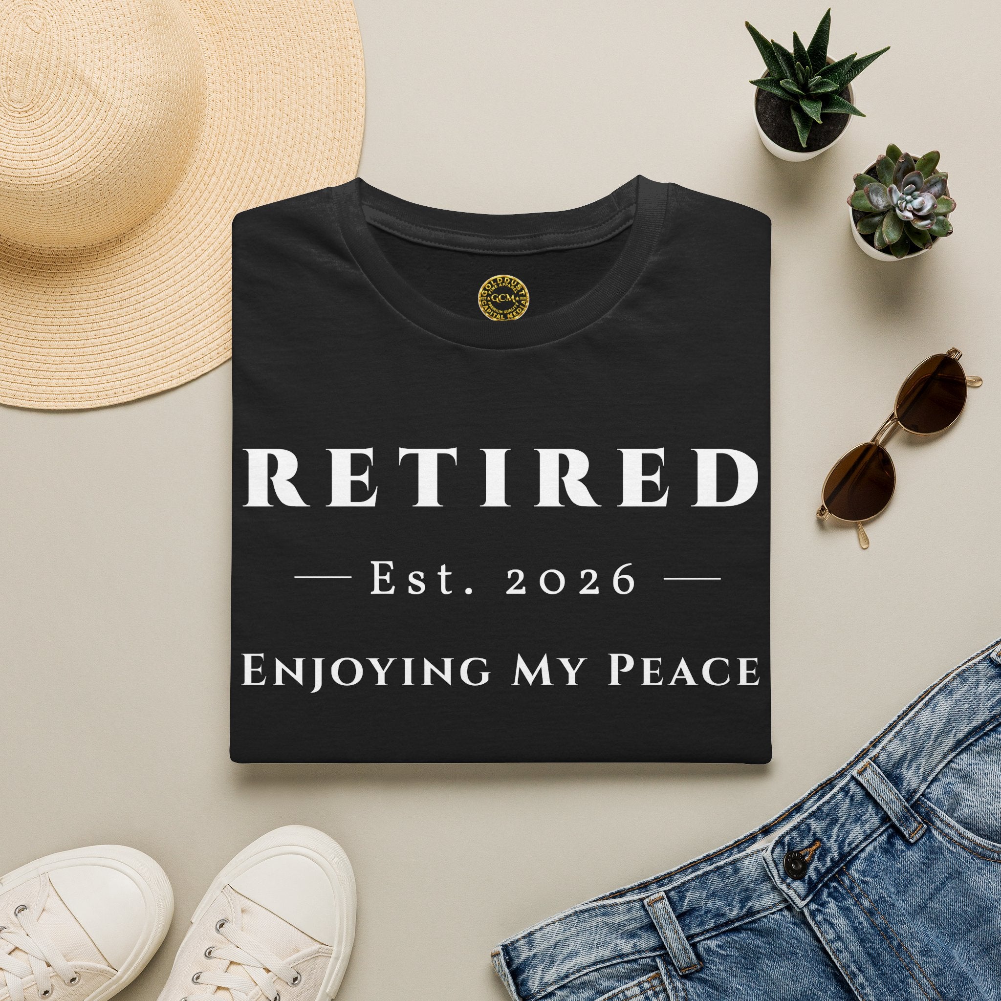 Retired 2026 Enjoying My Peace Shirt | Retirement Gift for Women and Men | Soft Ring Spun Cotton Tee | Matching Set T Shirt and Hat
