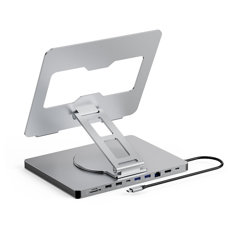 10-Port Laptop Docking Station – HDMI, Gigabit Ethernet, USB 3.0 Hub, 360° Foldable, Aluminum Alloy