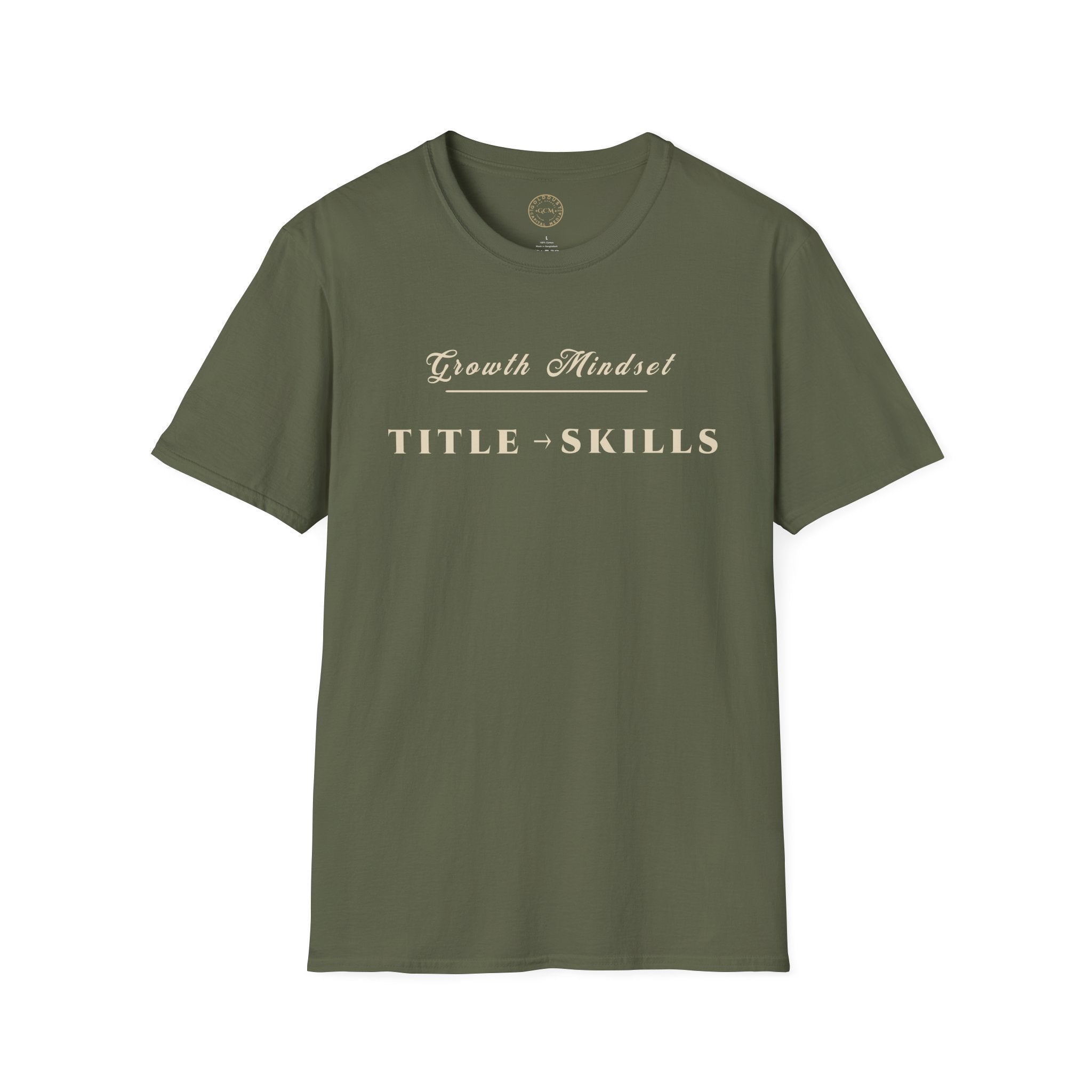 Growth Mindset T-Shirt | TITLE → SKILLS Motivational Performance Tee | Minimalist Executive T-Shirt