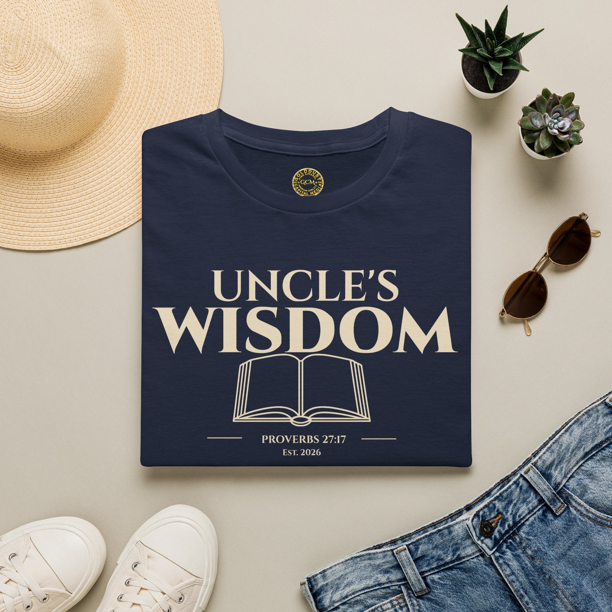 Uncle Wisdom Bible Verse T-Shirt | Christian Gift | Religious Men's Tee | Faith Based Mentorship Apparel | Godly Uncle Gift | Proverbs 27:17 Bible Verse