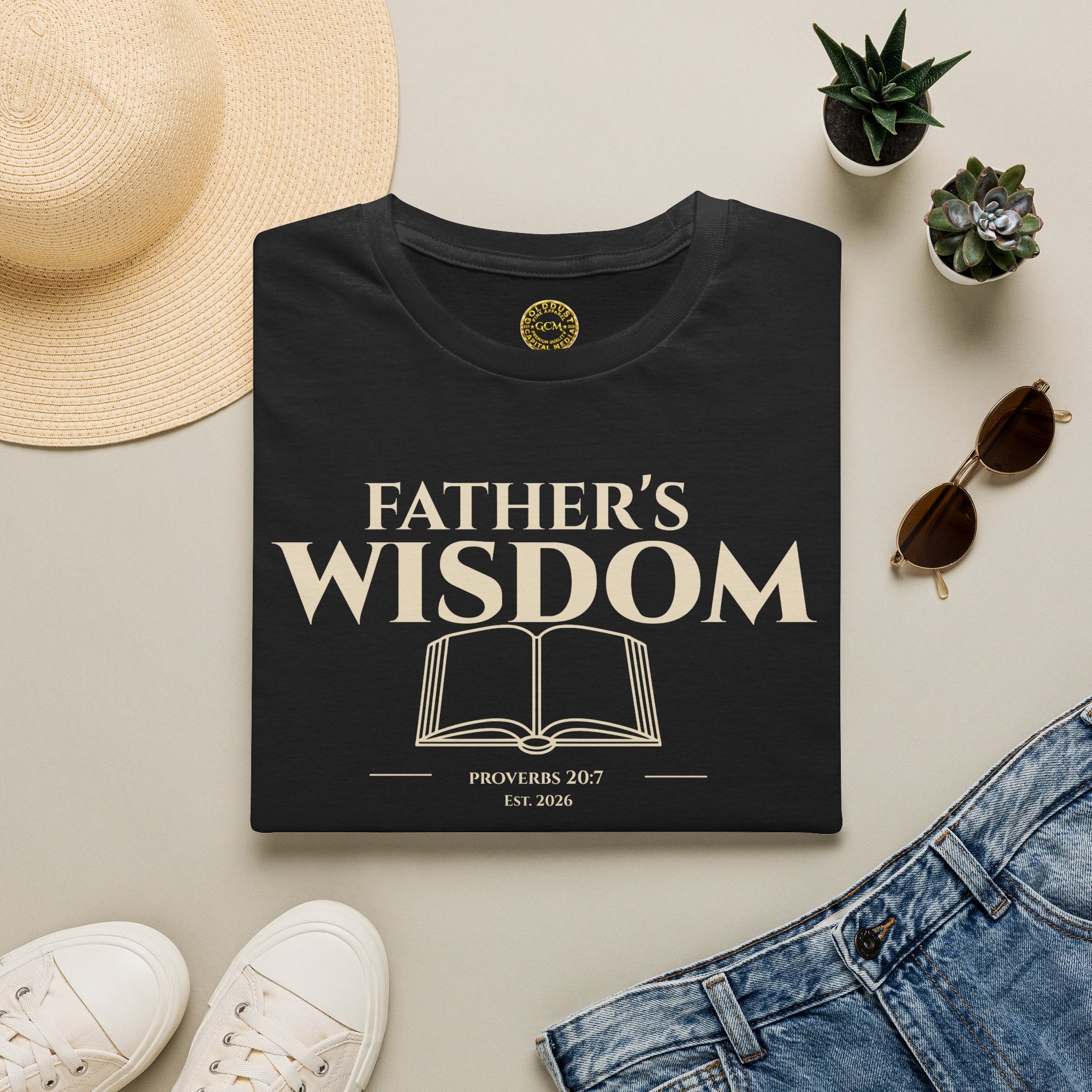 Fathers Wisdom Bible Verse T-Shirt | Proverbs 20:7 Christian Scripture Gift for Dad | Religious Scripture Tee | Godly Legacy Shirt