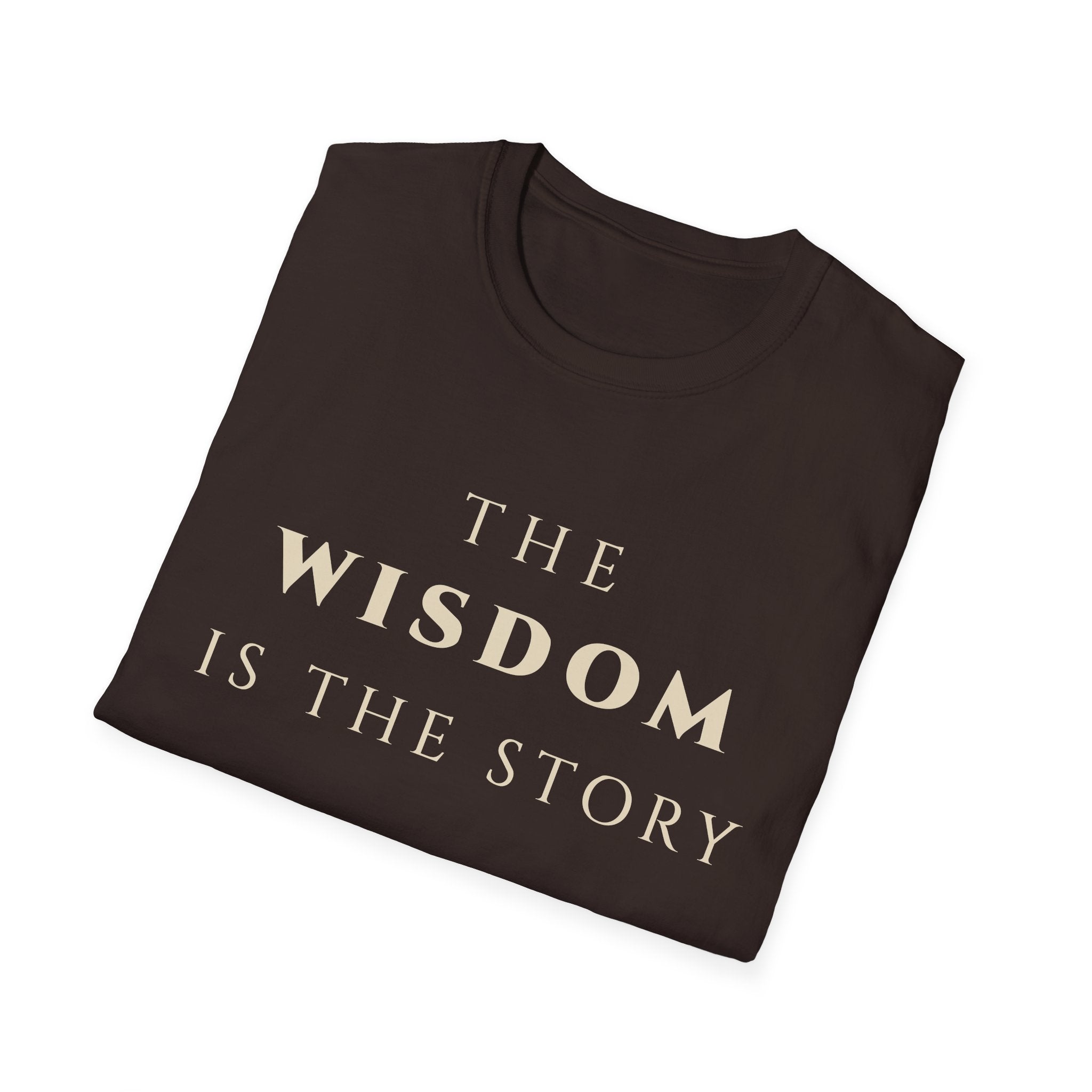 The Wisdom Is The Story T‑Shirt | Minimalist Inspirational Quote Tee | Wisdom Mindset Shirt | Motivational Character & Life Principles Apparel