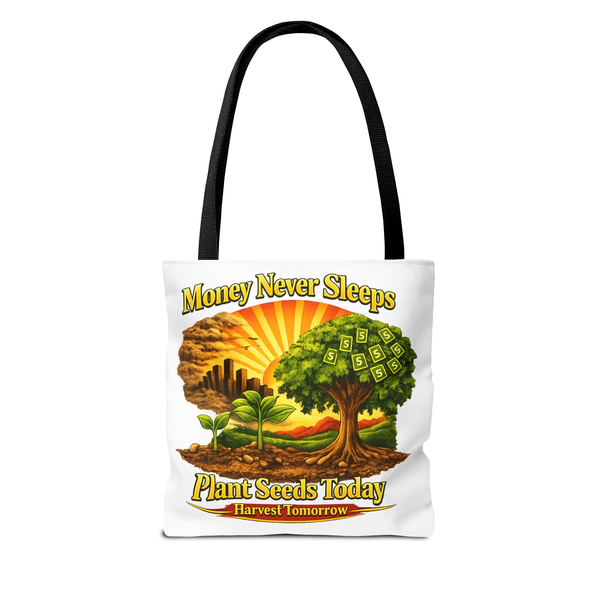 Money Never Sleeps Plant Seeds Today Tote Bag | Money Tree Illustration