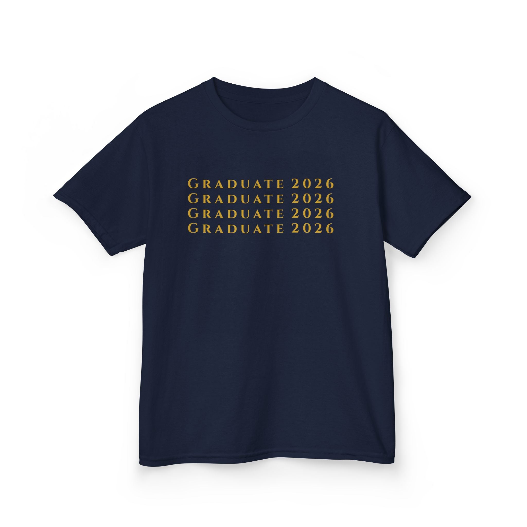 Graduate 2026 Kids Tee | Minimalist Repeating Gold Text, Graduation Shirt, Class of 2026