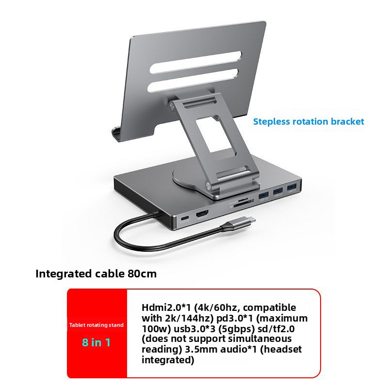 10-Port Laptop Docking Station – HDMI, Gigabit Ethernet, USB 3.0 Hub, 360° Foldable, Aluminum Alloy