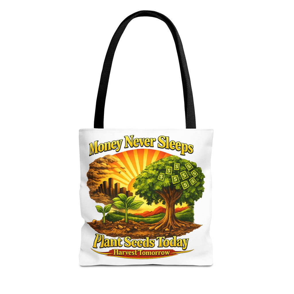 Money Never Sleeps Plant Seeds Today Tote Bag | Money Tree Illustration