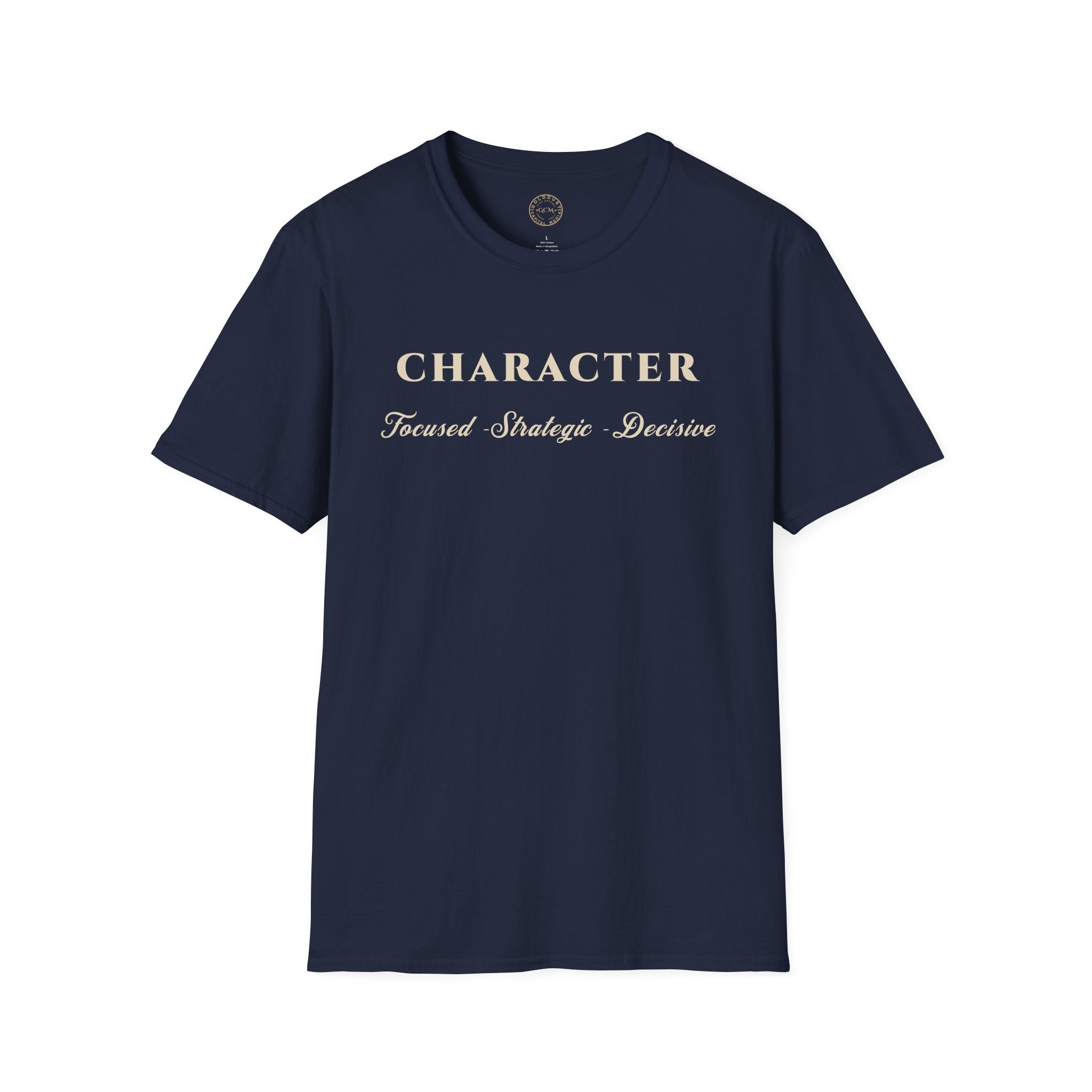 Character Tee — "Focused • Strategic • Decisive" Motivational Shirt