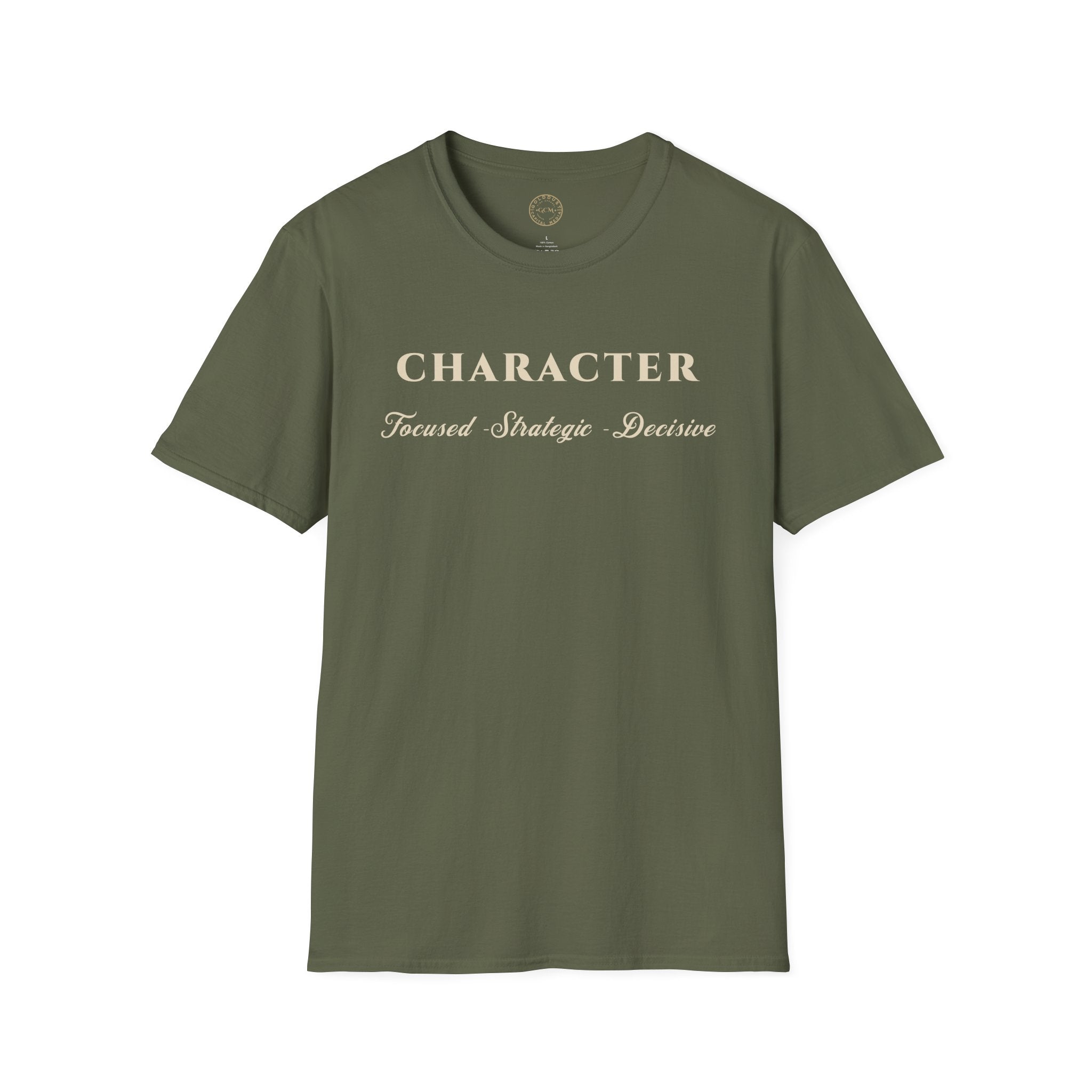 Character Tee — "Focused • Strategic • Decisive" Motivational Shirt