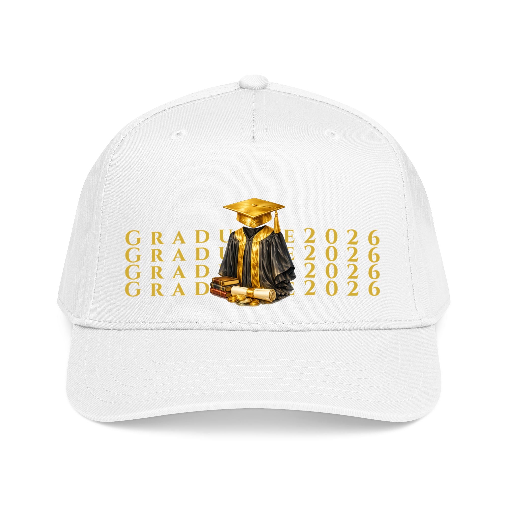 Class of 2026 Graduation Baseball Cap – Gold Cap & Gown Mid Profile Hat