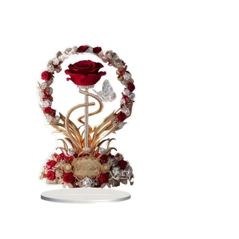Acrylic Rose Desktop Decoration – Elegant Floral Desk Ornament for Home & Office