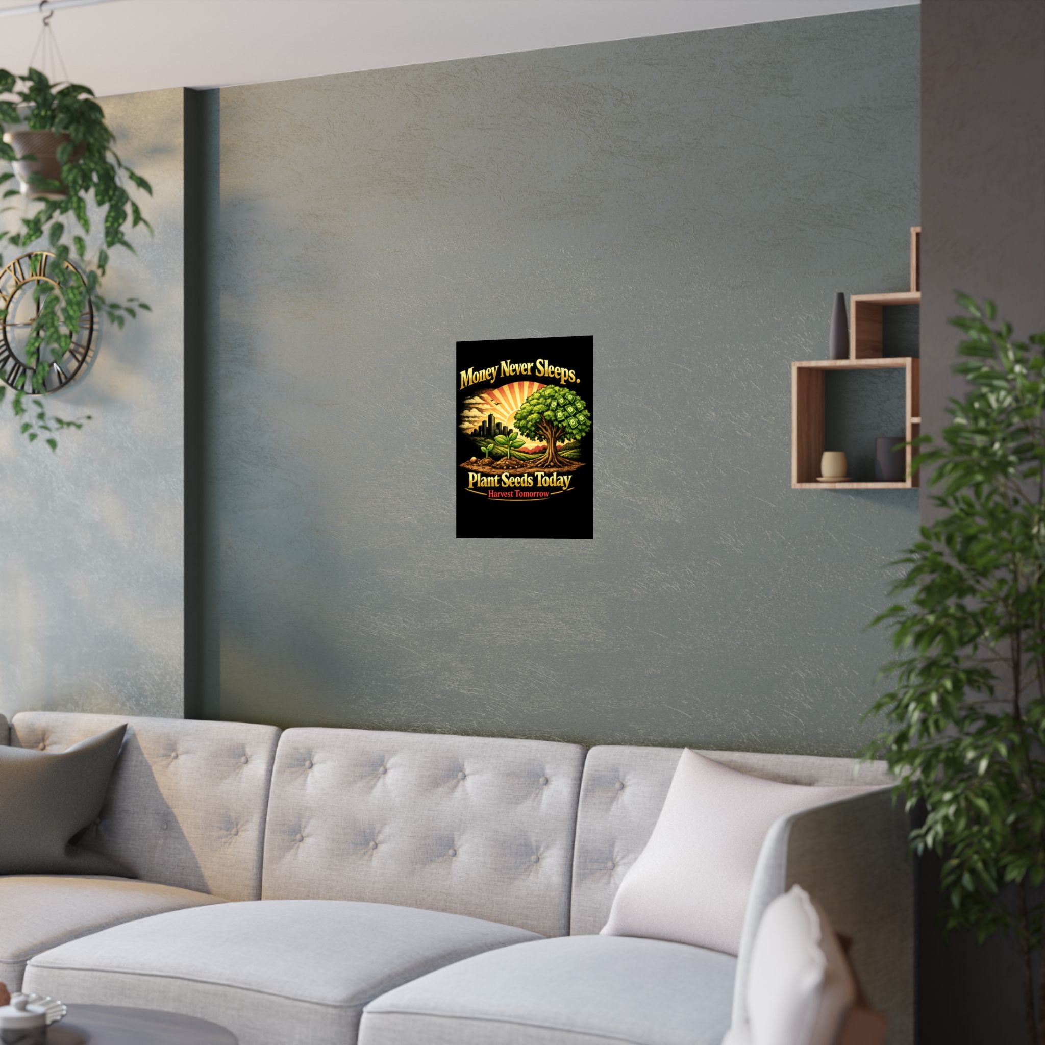 Plant Seeds Today Poster – Money Never Sleeps Growth Mindset Wall Art