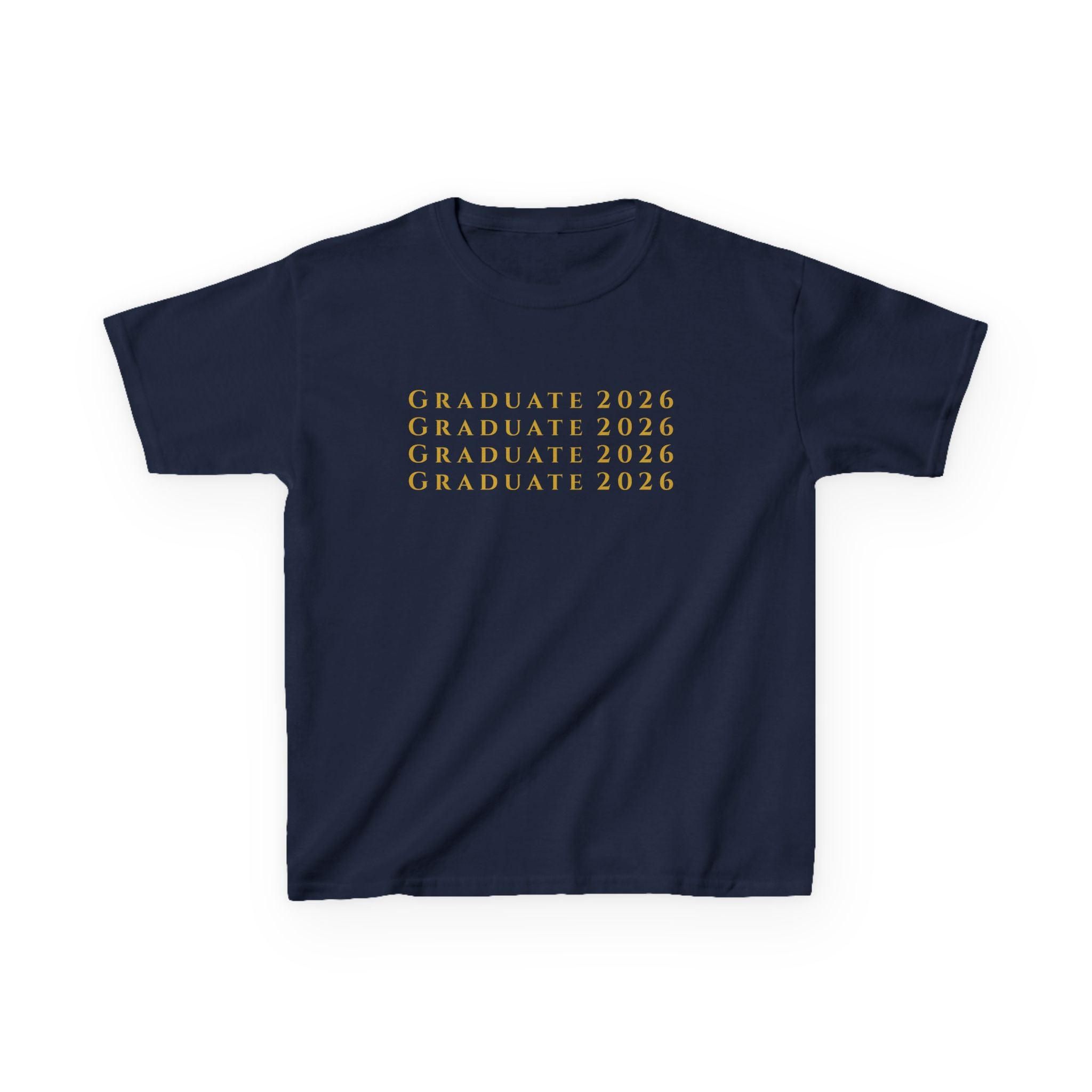 Graduate 2026 Kids Tee | Minimalist Repeating Gold Text, Graduation Shirt, Class of 2026