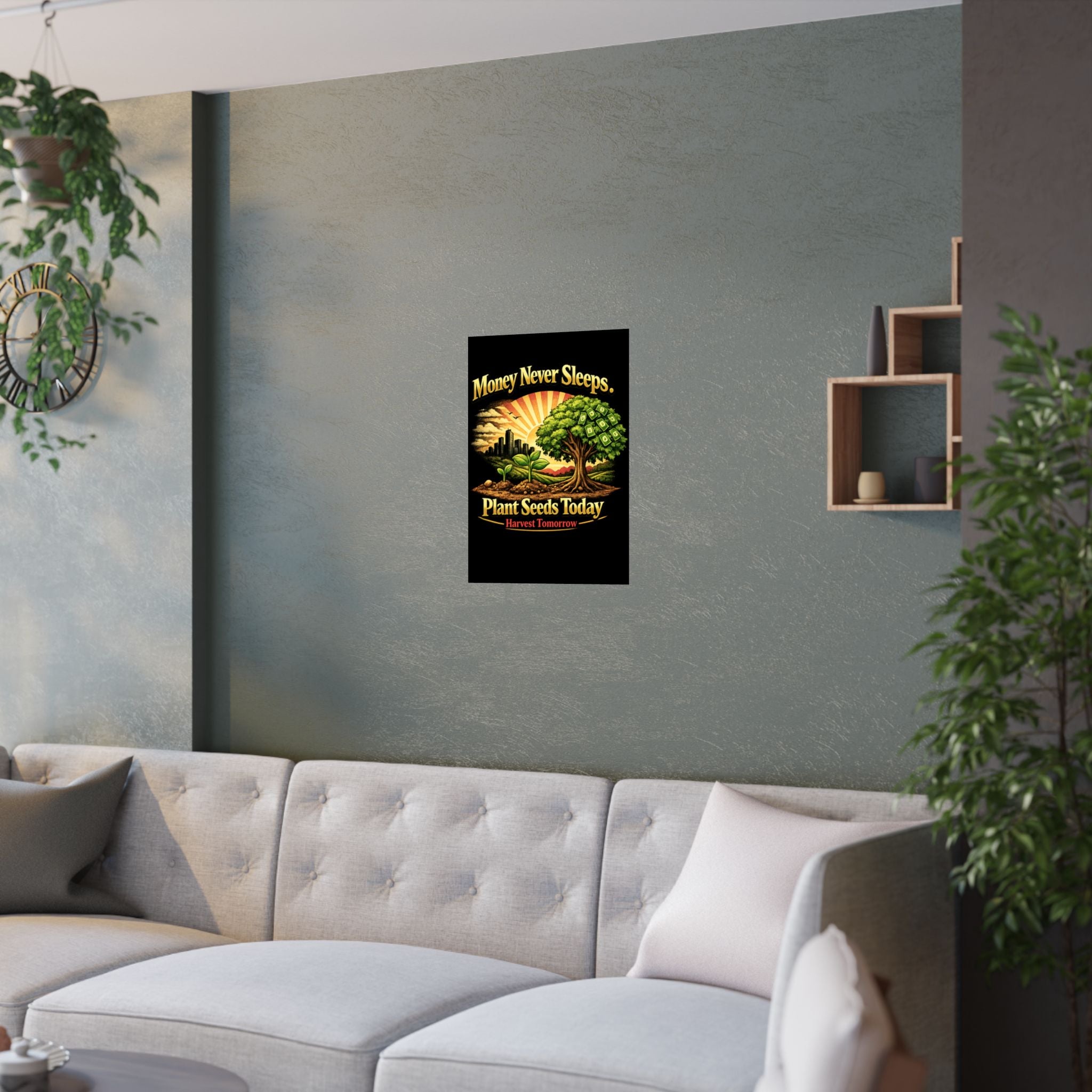 Plant Seeds Today Poster – Money Never Sleeps Growth Mindset Wall Art