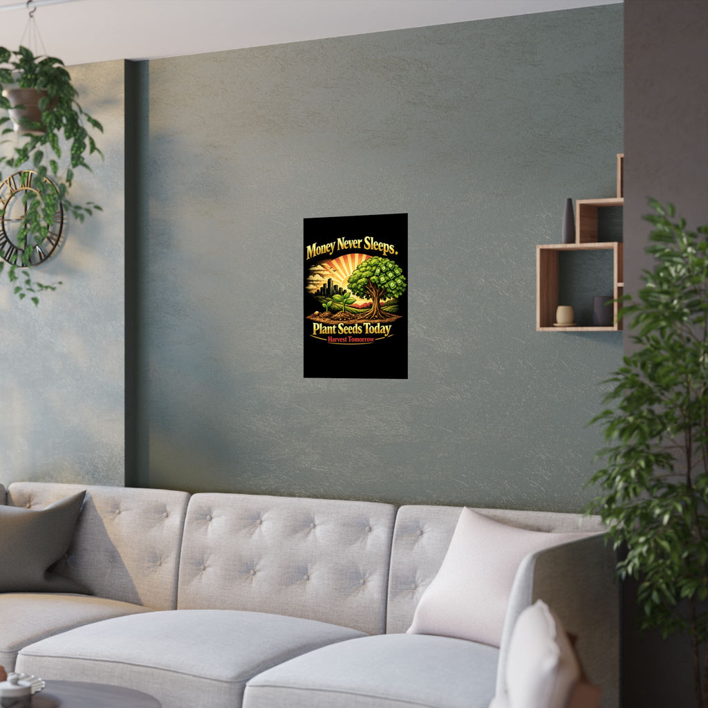Plant Seeds Today Poster – Money Never Sleeps Growth Mindset Wall Art