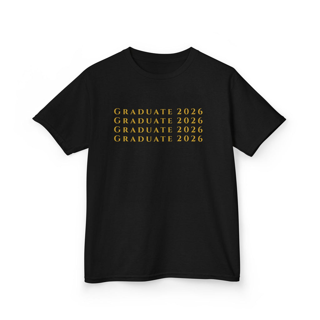 Graduate 2026 Kids Tee | Minimalist Repeating Gold Text, Graduation Shirt, Class of 2026