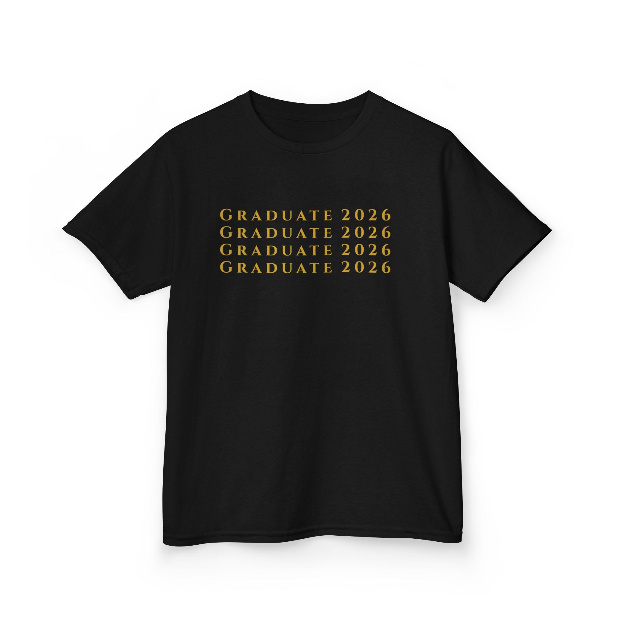 Graduate 2026 Kids Tee | Minimalist Repeating Gold Text, Graduation Shirt, Class of 2026