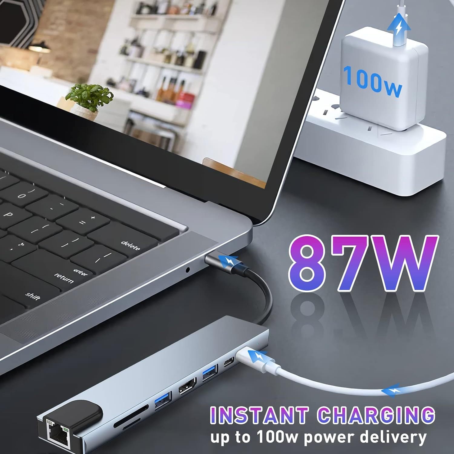 Type-C 8-in-1 Docking Station – USB Hub with Ethernet, Card Reader & 5Gbps Transfer, Plug & Play