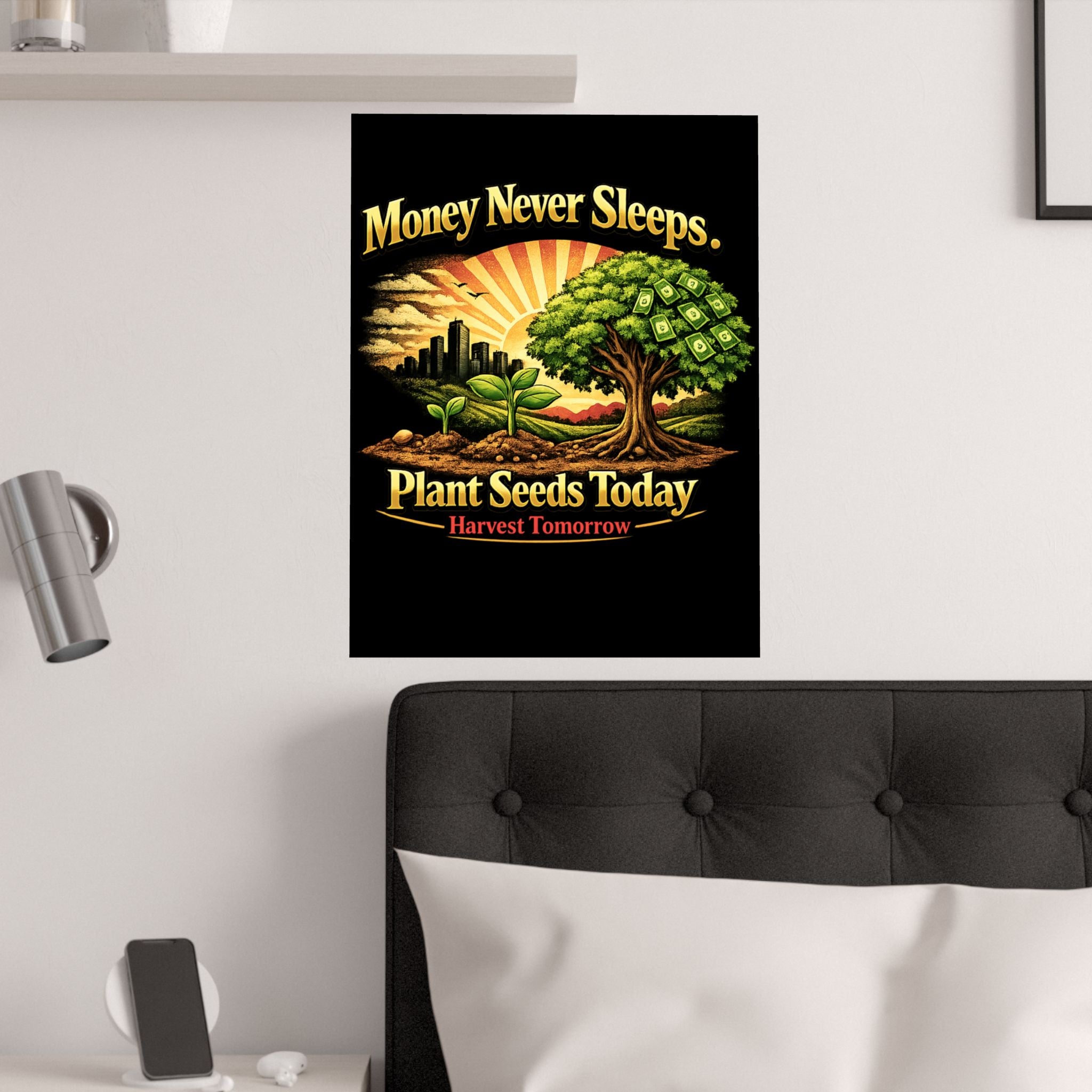 Plant Seeds Today Poster – Money Never Sleeps Growth Mindset Wall Art