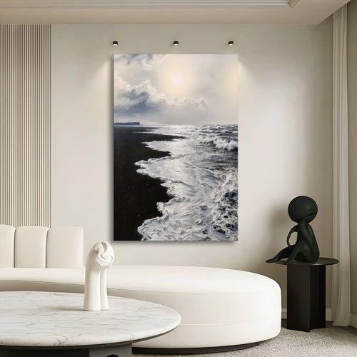Black & White Waves Abstract  Wall Art Canvas Golddust Capital Media