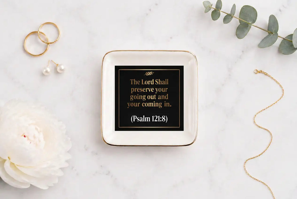 Ceramic Trinket Tray | Psalm 121:8 The Lord Shall Preserve Your Going Out and Your Coming In Home Decor Golddust Capital Media
