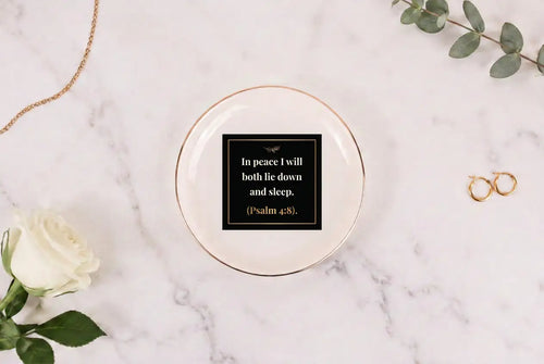Ceramic Trinket Tray | Psalm 4:8 Peaceful Sleep Scripture | Inspirational Tray Home Decor Golddust Capital Media