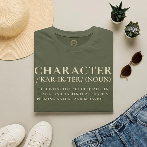 Character Definition T-Shirt — 'CHARACTER /kar-ik-ter/ (noun)' Typography Tee T-Shirt Golddust Capital Media