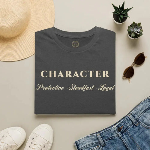 Character T-Shirt — "Protective • Steadfast • Loyal" Vintage Military Green T-Shirt Golddust Capital Media