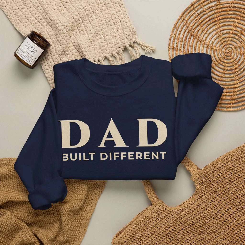 Dad Built Different Embroidered Crewneck Sweatshirt | Minimalist Typography Gift for Dad Sweatshirt Golddust Capital Media