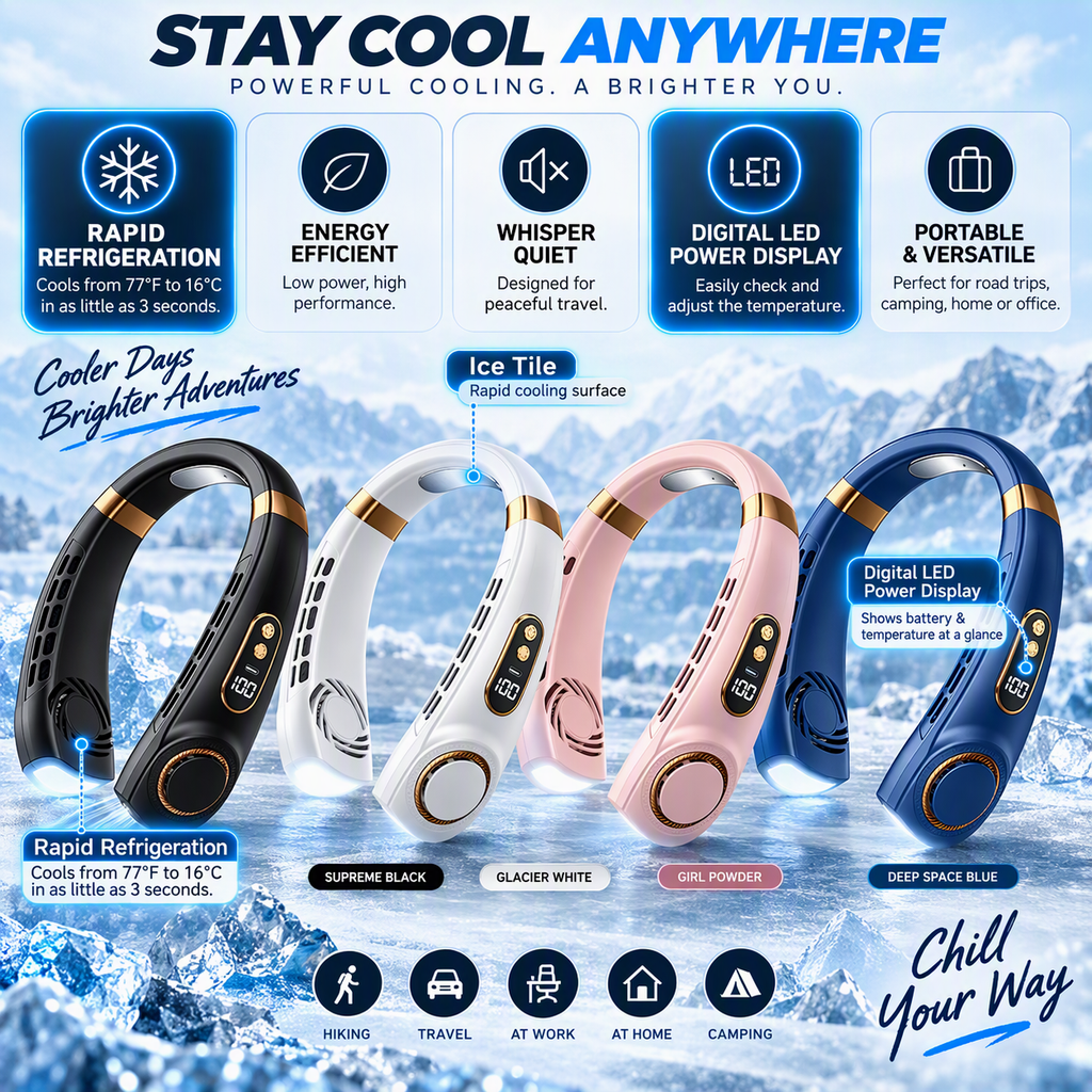 Luxury Neck Fan Premium Hands‑Free Cooling | LED Ambient Light  Fan   Golddust Capital Media